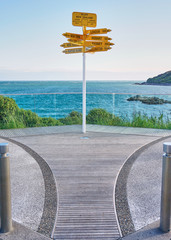 Signpost in the Stirling Point, Bluff, New Zealand. Most southern mainland point of New Zealand.