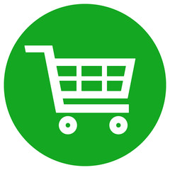 Shopping trolley cart icon in green circle. Vector.
