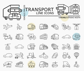 Transport line icons with minimal nodes and editable stroke width and style © dropix