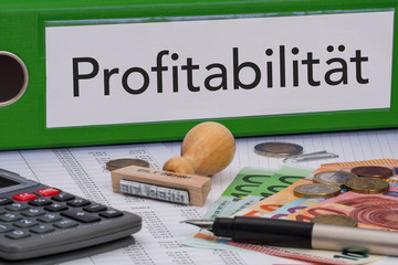Aktenordner (grün) mit Beschriftung Profitabilität