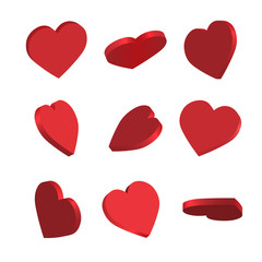 Set of simple icons of red hearts