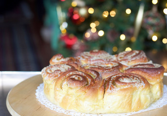 traditional cake with a shape of a group of roses with sugar and butter
