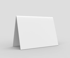 Table tent card. Blank white 3d render illustration.