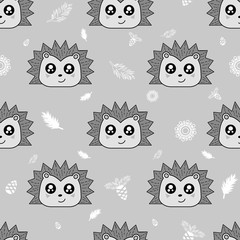 Cute kids hedgehog pattern for girls and boys. Colorful hedgehog on the abstract background create a fun cartoon drawing. The pattern is made in pastel colors. Urban hedgehog backdrop for textile