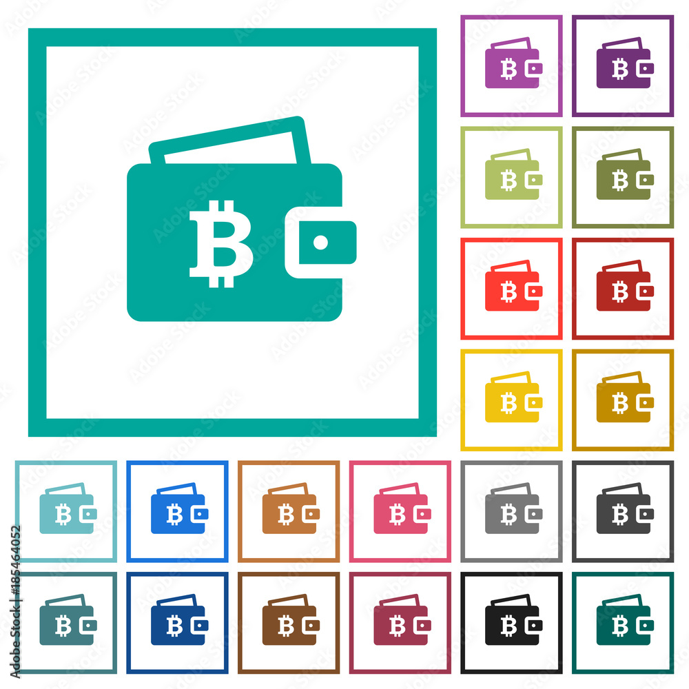 Poster bitcoin wallet flat color icons with quadrant frames