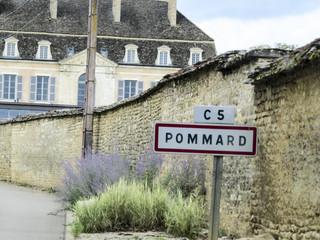 Pommard, Burgundy, France - sign road in  Pommard in the Cote d Or department in Burgundy in eastern France
