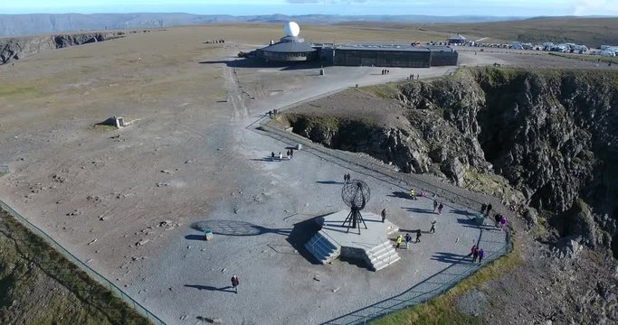 Flying around the North Cape globe monument