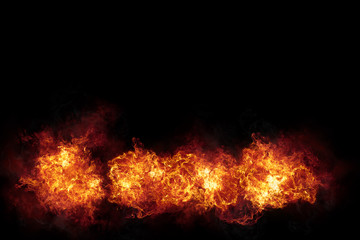 Realistic Burning Fire Flames with Smoke on Black