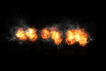 Realistic Burning Fire Flames with Smoke on Black