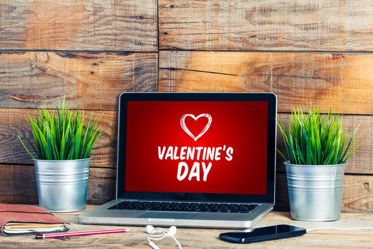 Valentine's day shopping website in a laptop screen.