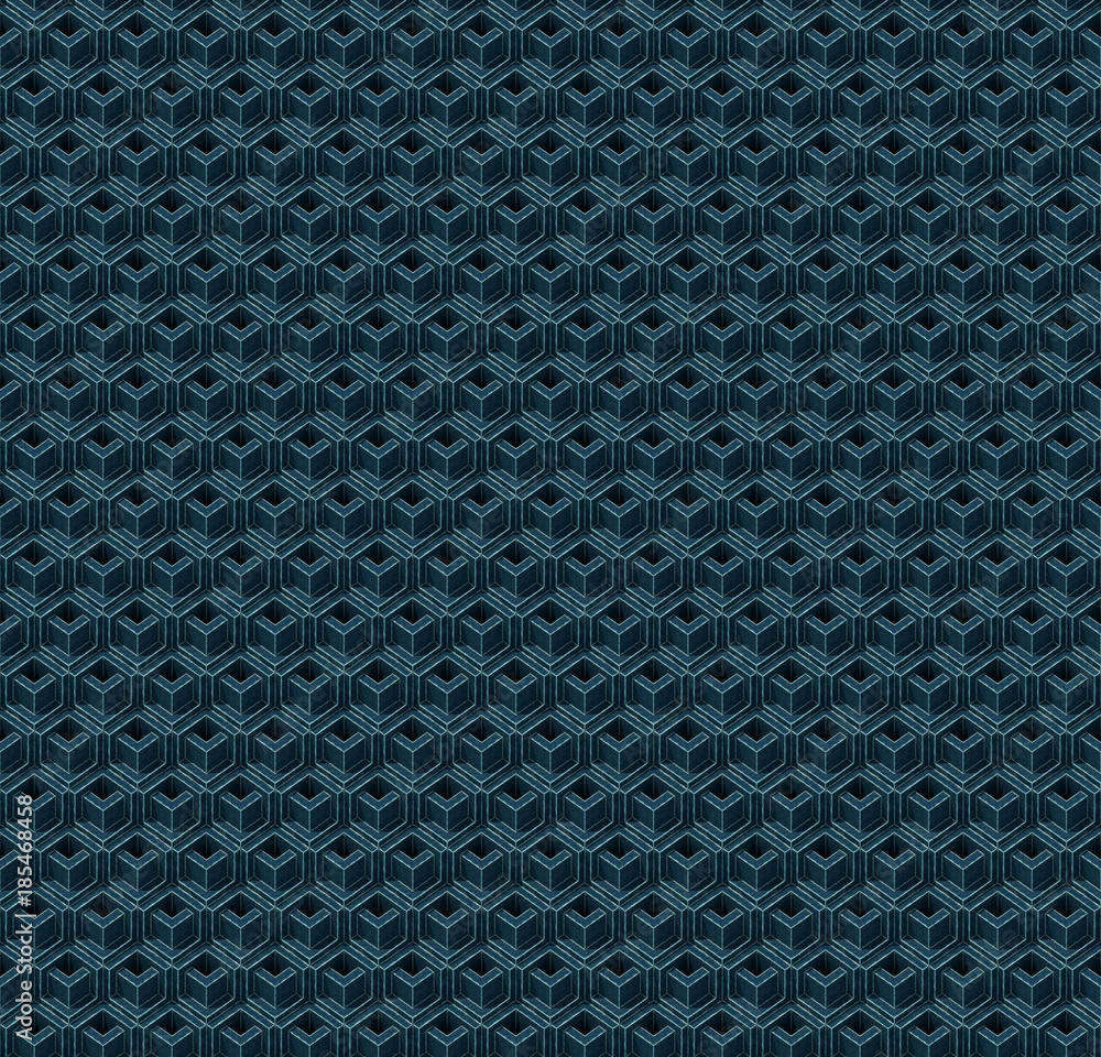Poster Abstract blue cubes. Seamless pattern background. 3d rendering