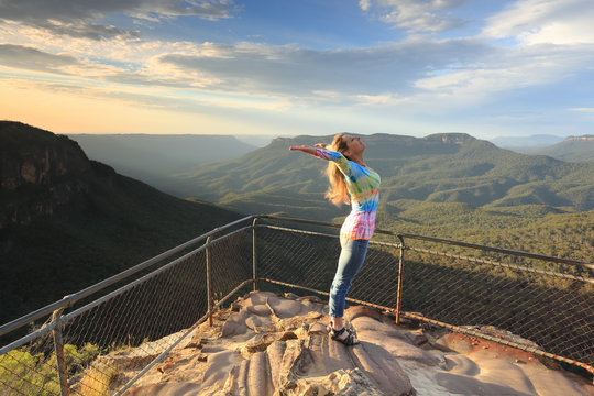 Female embrace the new day with positive affirmations Blue Mountains Australia