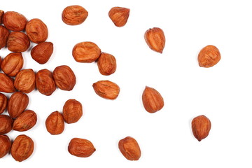 Whole hazelnuts isolated on white background, top view