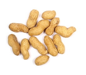 Peanuts with shells isolated on white background, top view