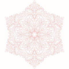 Oriental pink pattern with arabesques and floral elements. Traditional classic ornament. Vintage pattern with arabesques
