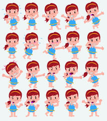 Cartoon character girl in a swimsuit. Set with different postures, attitudes and poses, always in negative attitude, doing different activities in vector vector illustrations.