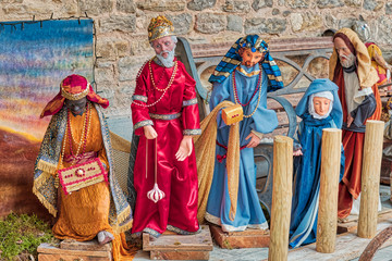 Three Kings in Christmas Nativity Scene