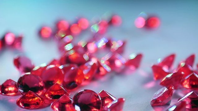 Rubies .Precious Stones . Slow Motion  