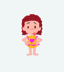 White girl in a swimsuit in waiting attitude with funny expression.