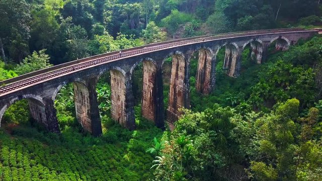 Set of aerial shots of colonial railway bridge (viaduct) named Nine Arches Bridge. Ella, Sri Lanka