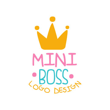 Original hand drawn illustration with crown and lettering for mini boss logo design. Colorful hand drawn vector isolated on white.