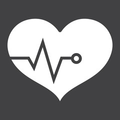 Heart pulse glyph icon, fitness and sport, heartbeat sign vector graphics, a solid pattern on a black background, eps 10.