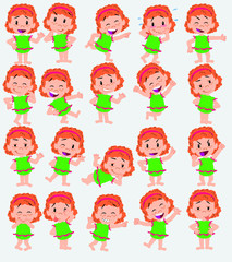 Cartoon character girl in a swimsuit. Set with different postures, attitudes and poses, always in positive attitude, doing different activities in vector vector illustrations.