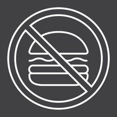 No fastfood line icon, fitness and sport, unhealthy food sign vector graphics, a linear pattern on a black background, eps 10.