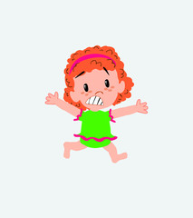 White girl in a swimsuit running terrified.