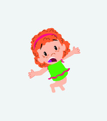 White girl in a swimsuit jumping terrified.