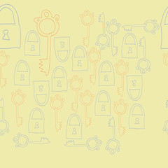 Keys and locks seamless, pattern . Hand drawn.