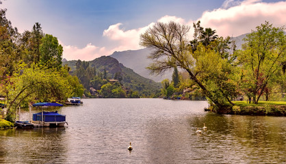 Panoramic view of beautiful Malibou lake in Southern California