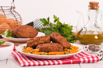 Meatballs on white dish.