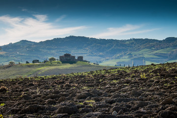 Casaglia, Pisa, Italy - 16 november, 2017: Trekking route in Casaglia, Municipality of Montecatini Val di Cecina