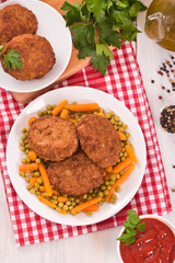 Meatballs on white dish.