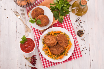 Meatballs on white dish.