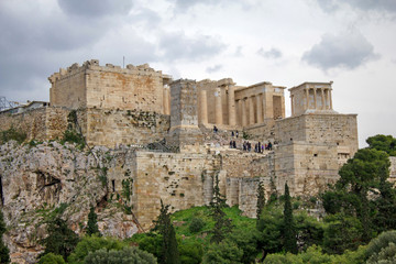 View of Athenian Acropolis from Areopagus hill in Athens, Greece.