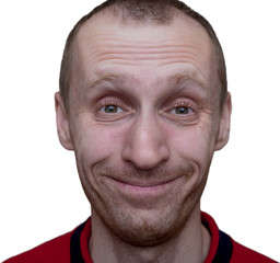 Portrait of unshaven caucasian man with funny face. Positive emotions. Play the ape. Close-up...