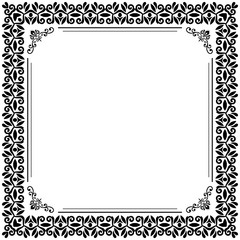 Classic square frame with arabesques and orient elements. Abstract ornament with place for text. Vintage black and white pattern