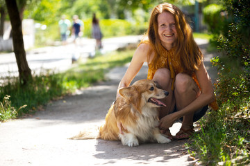 girl and dog