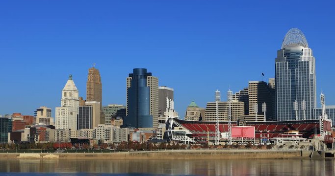 Cincinnati, Ohio skyline on a beautiful day 4K