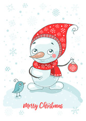 Christmas Greeting Card with cute snowman