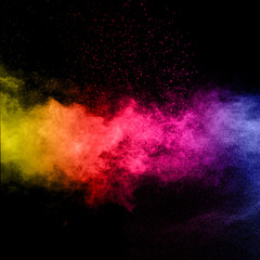 abstract color powder explosion on black background.abstract  Freeze motion of color powder splash.