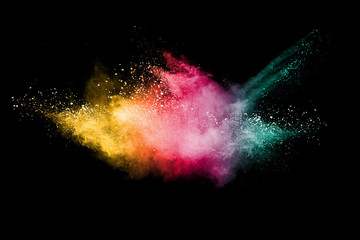 abstract color powder explosion on black background.abstract  Freeze motion of color powder splash.