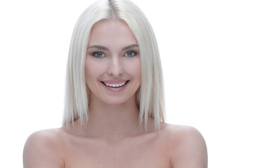 Fototapeta premium Face of a well-groomed modern young woman with proper make-up