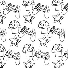 controller mushroom star video game related icon image vector illustration design  black sketch line