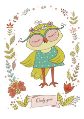 Cute owl with vintage frame for your design.