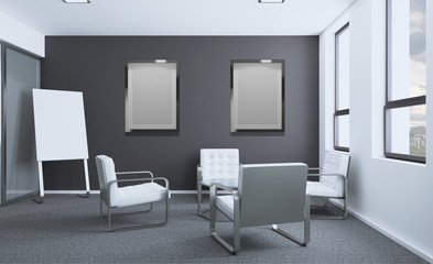 Conference room with wooden table. 3D rendering.