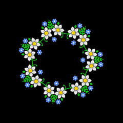 Floral Circle Pattern on Dark Background. Vector