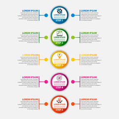 Modern vector illustration 3d. Template circle infographics with five elements and round chart. Designed for business, presentations, web design, diagrams with 5 steps, options, parts or processes